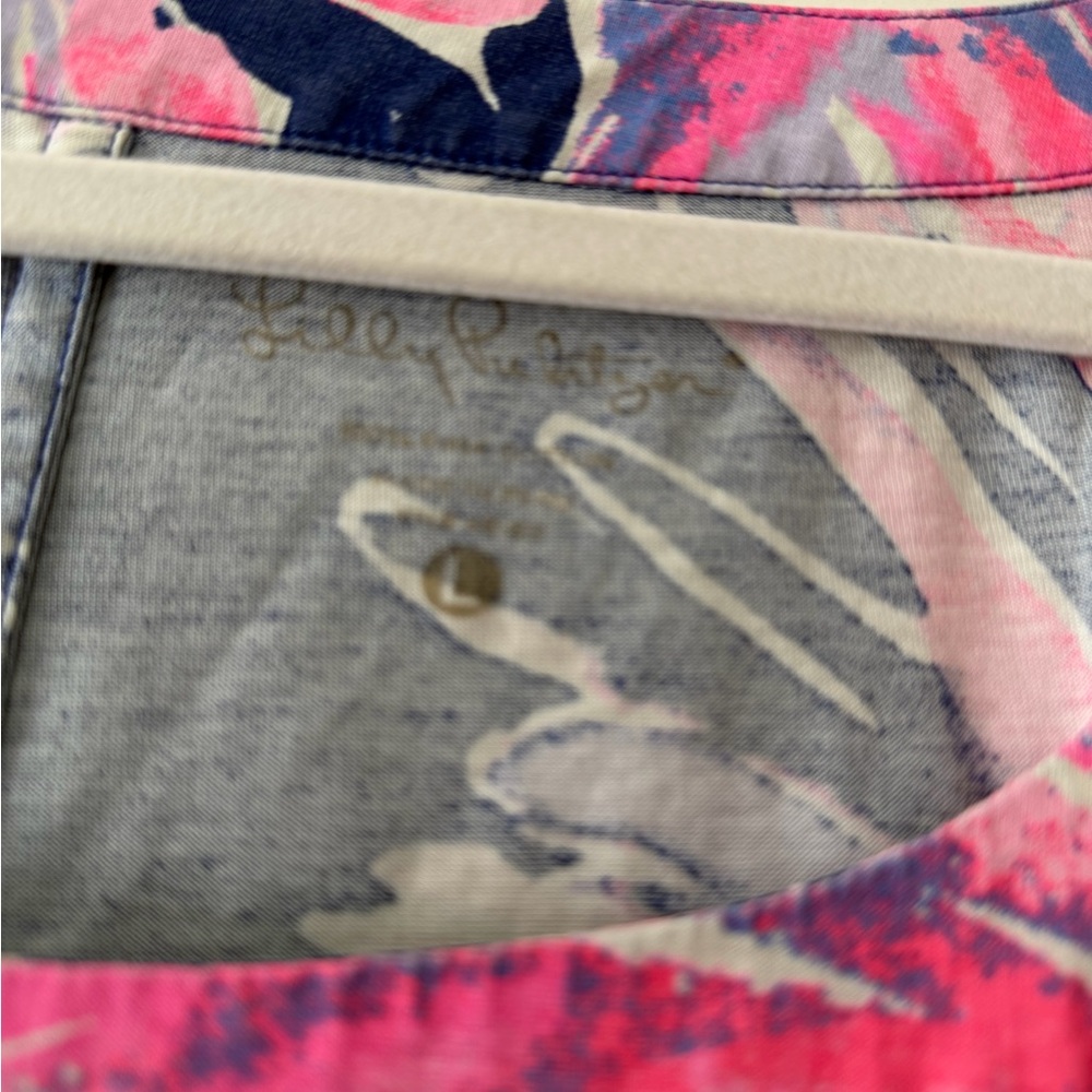 Lilly Pulitzer Long Sleeve Abstract Floral Tunic — Pink, Navy, Light Gray. - Picture 3 of 7